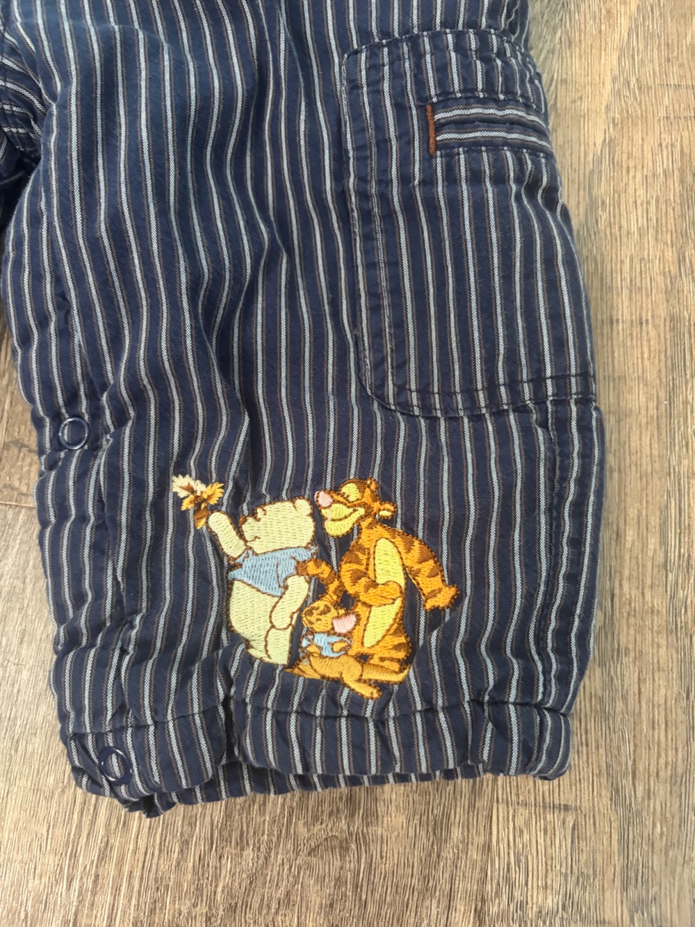 Vintage Disney Navy Pinstripe Overalls with Embroidered Pooh - Picture 2 of 7